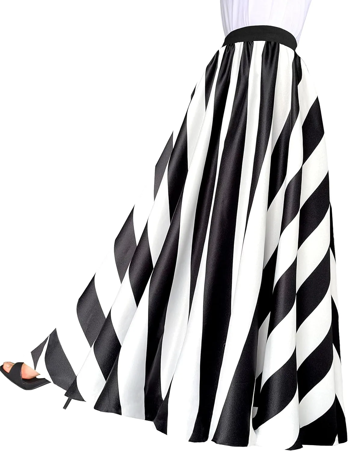 Afibi Women Chiffon Mopping Floor Length Big Hem Solid Beach High Waist Maxi Skirt