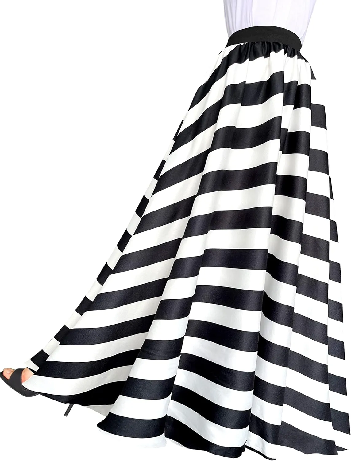 Afibi Women Chiffon Mopping Floor Length Big Hem Solid Beach High Waist Maxi Skirt