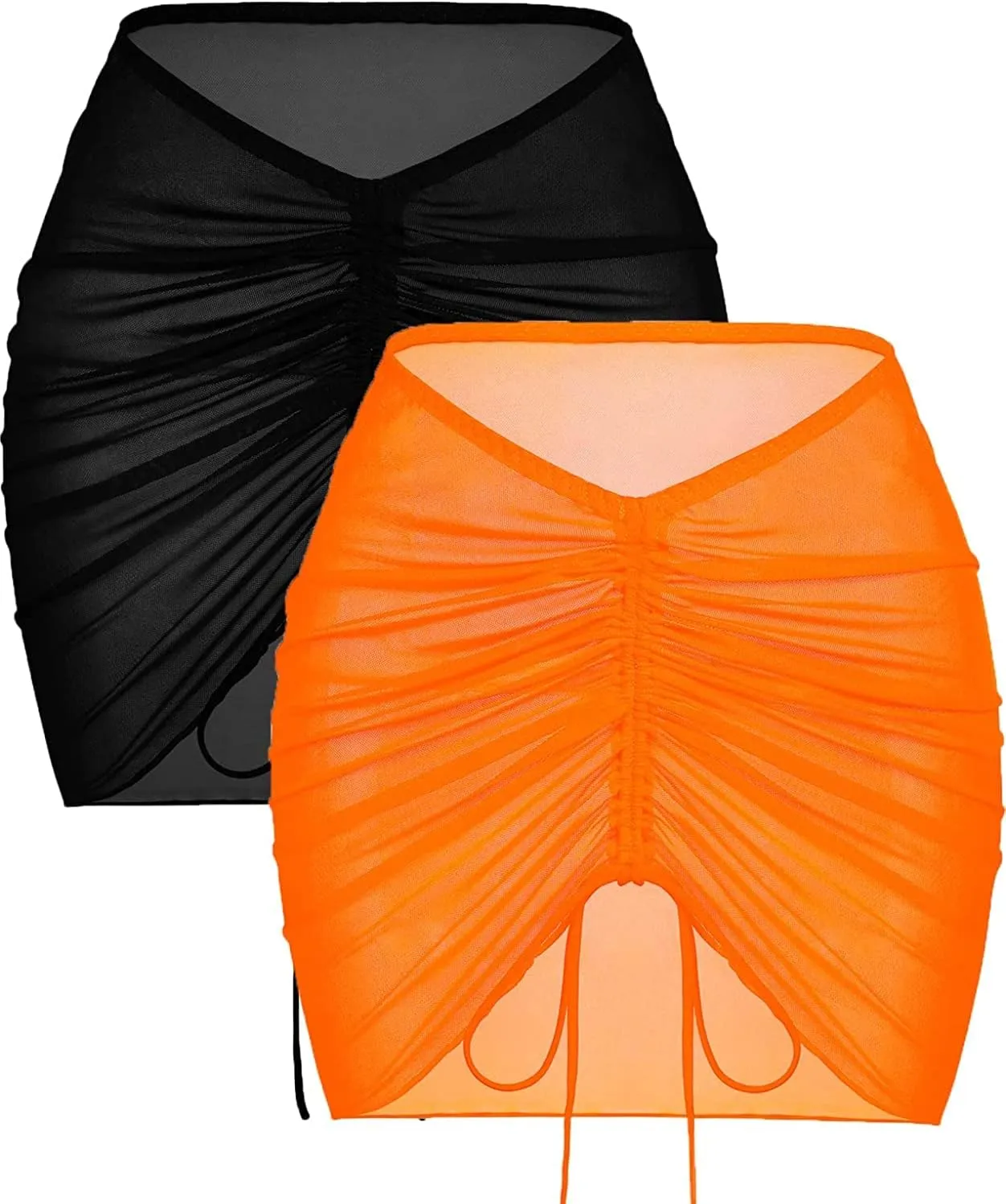 AI'MAGE 2 Pieces Women Beach Sheer Cover Ups Mesh Bikini Wrap Ruched Skirt for Swimwear S-XXL