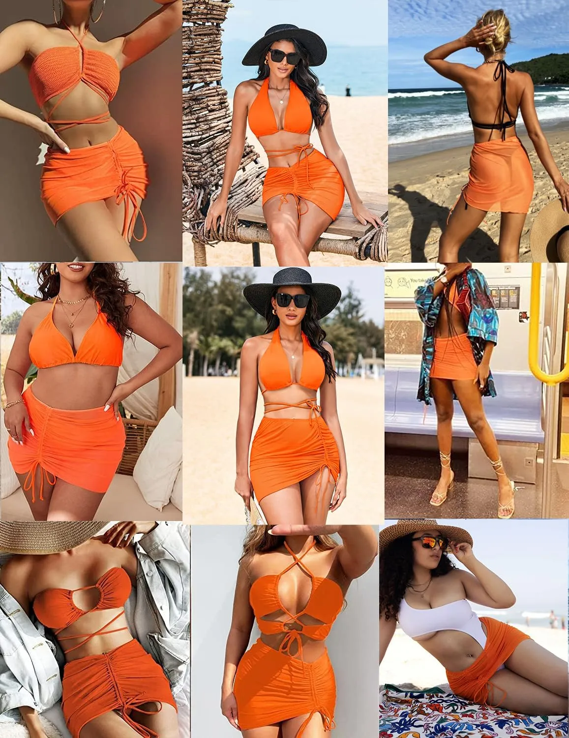 AI'MAGE 2 Pieces Women Beach Sheer Cover Ups Mesh Bikini Wrap Ruched Skirt for Swimwear S-XXL