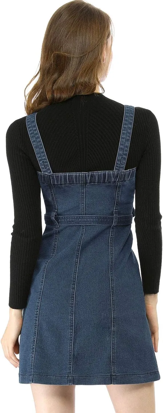 Allegra K Women's Classic Overall Dresses Adjustable Strap Pinafore Denim Jean Dress