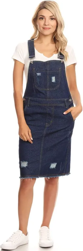 Anna-Kaci Junior Womens Distressed Denim Adjustable Strap Overall Dress