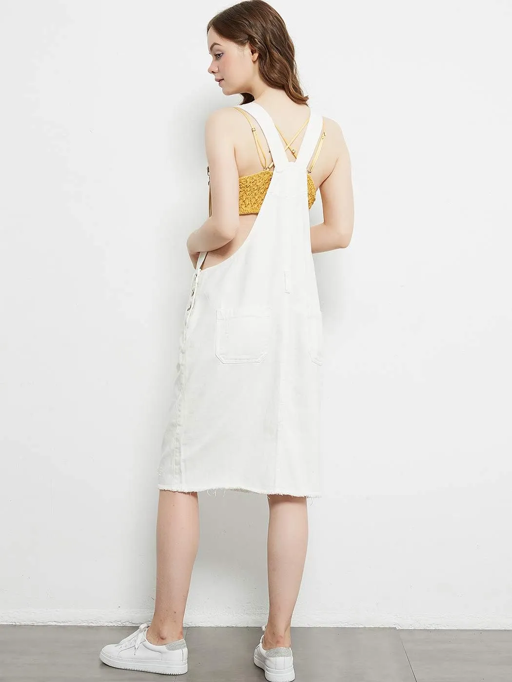 Anna-Kaci Junior Womens Distressed Denim Adjustable Strap Overall Dress