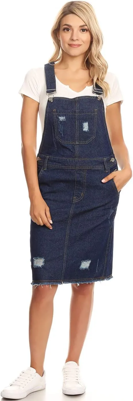 Anna-Kaci Junior Womens Distressed Denim Adjustable Strap Overall Dress