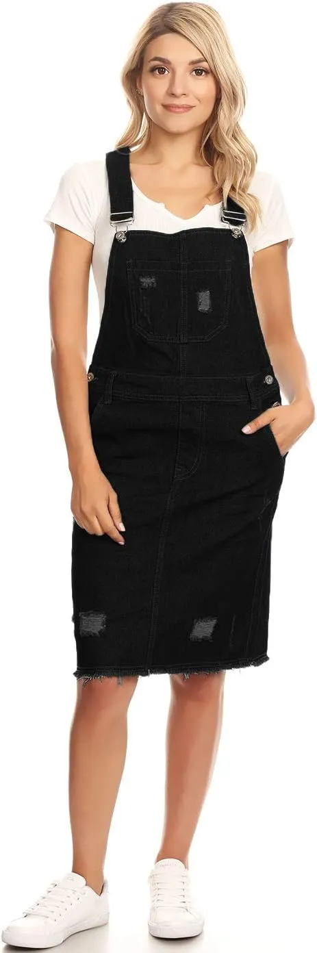 Anna-Kaci Junior Womens Distressed Denim Adjustable Strap Overall Dress
