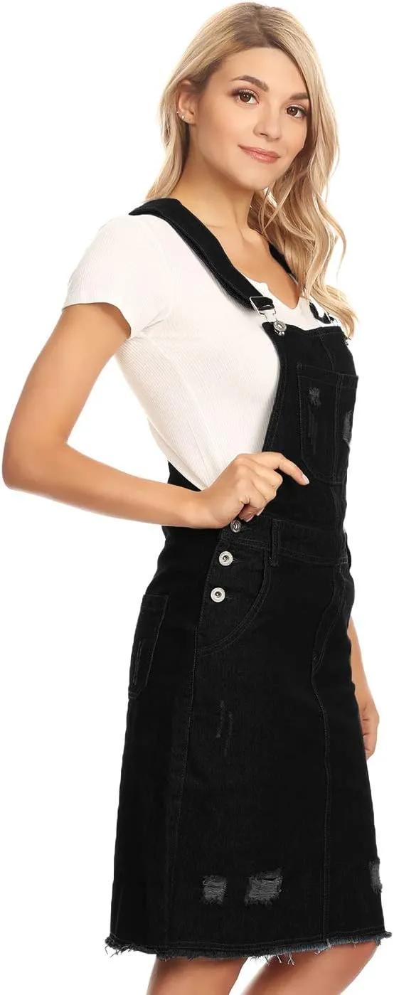 Anna-Kaci Junior Womens Distressed Denim Adjustable Strap Overall Dress