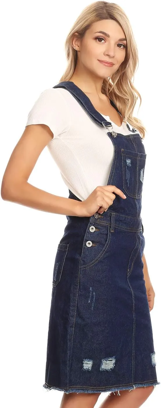 Anna-Kaci Junior Womens Distressed Denim Adjustable Strap Overall Dress
