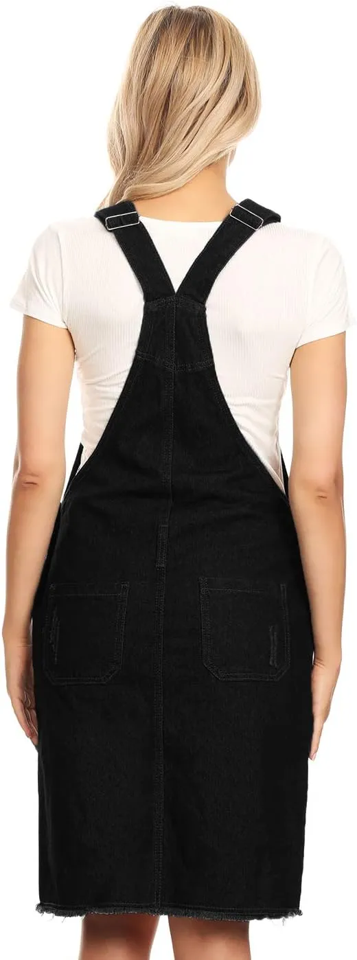 Anna-Kaci Junior Womens Distressed Denim Adjustable Strap Overall Dress