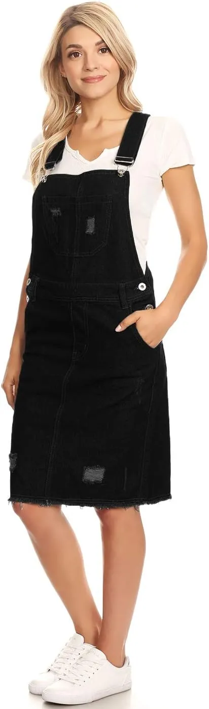 Anna-Kaci Junior Womens Distressed Denim Adjustable Strap Overall Dress