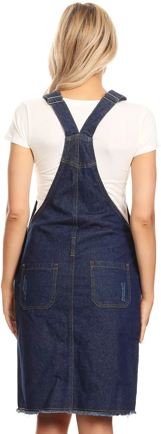 Anna-Kaci Junior Womens Distressed Denim Adjustable Strap Overall Dress