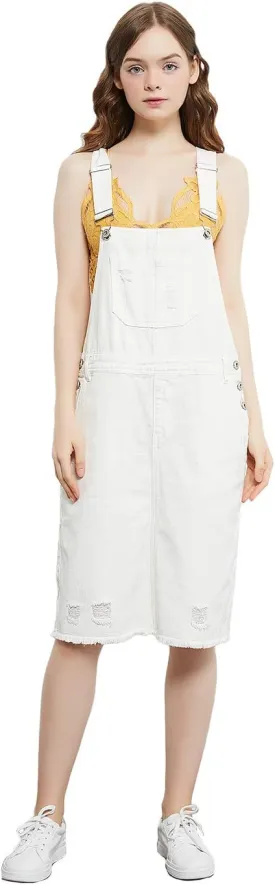 Anna-Kaci Junior Womens Distressed Denim Adjustable Strap Overall Dress