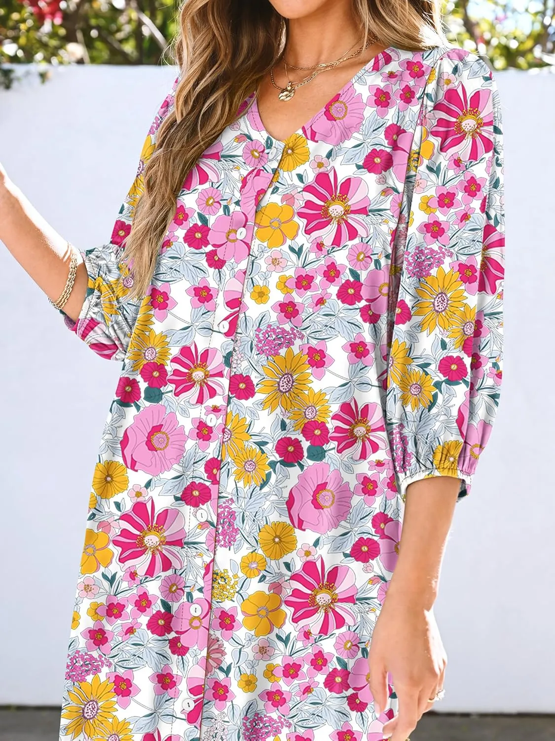 ANRABESS Boho Maxi Dresses for Women Summer Puff Sleeve V Neck Flowy Long Casual Dress with Pockets 2025 Vacation Outfits