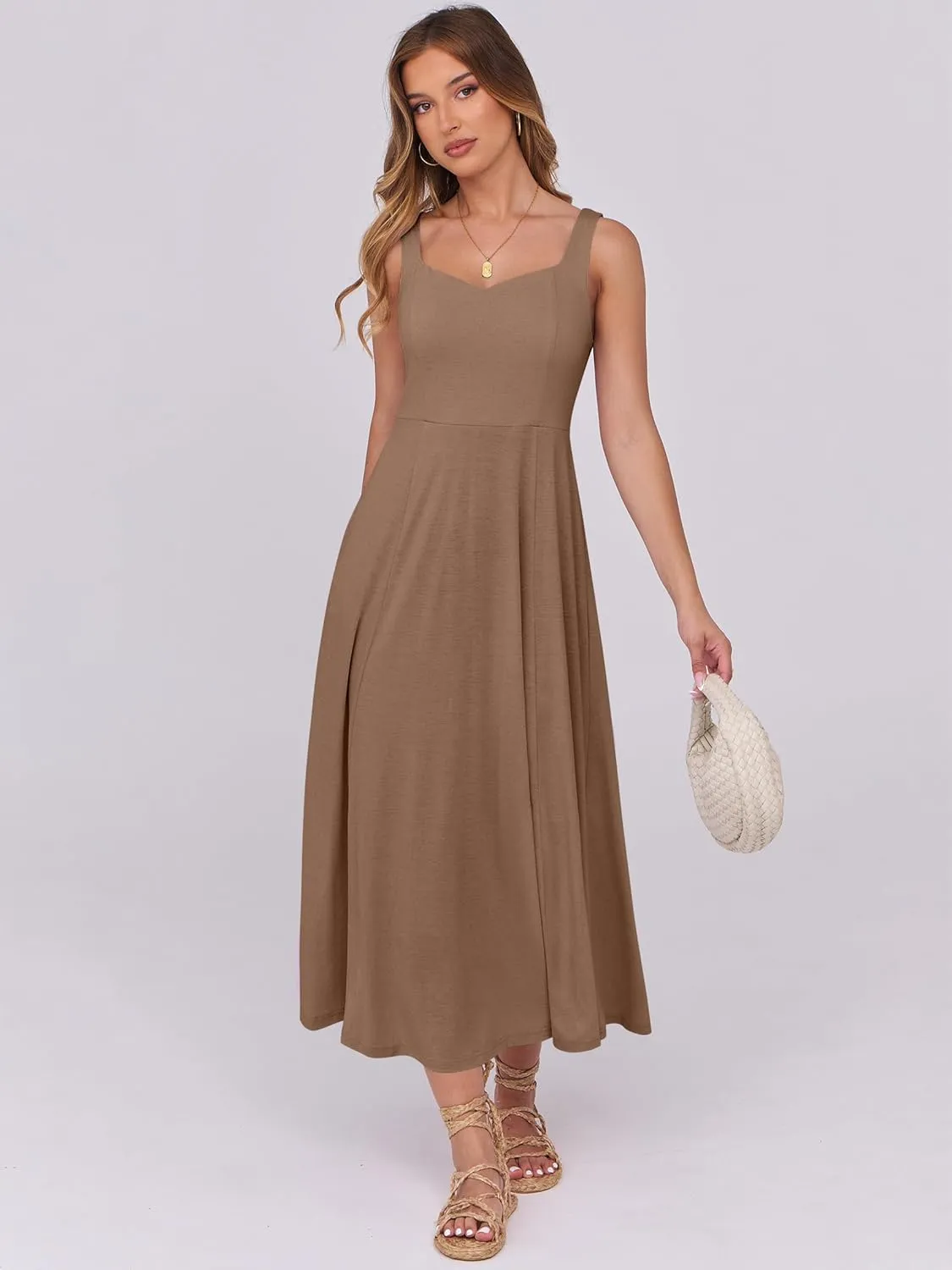 ANRABESS Women Summer Casual Dress Sleeveless Smocked Back Tank Midi Dresses 2025 Beach Vacation Sundress with Pockets