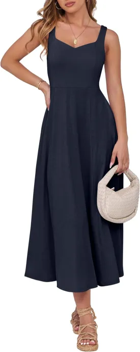 ANRABESS Women Summer Casual Dress Sleeveless Smocked Back Tank Midi Dresses 2025 Beach Vacation Sundress with Pockets