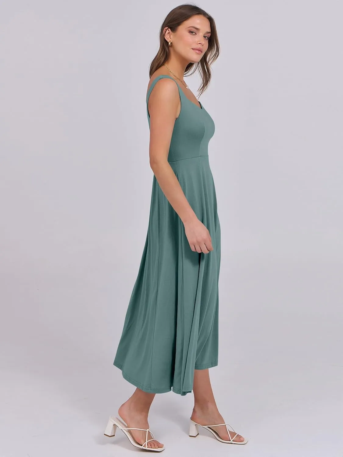 ANRABESS Women Summer Casual Dress Sleeveless Smocked Back Tank Midi Dresses 2025 Beach Vacation Sundress with Pockets