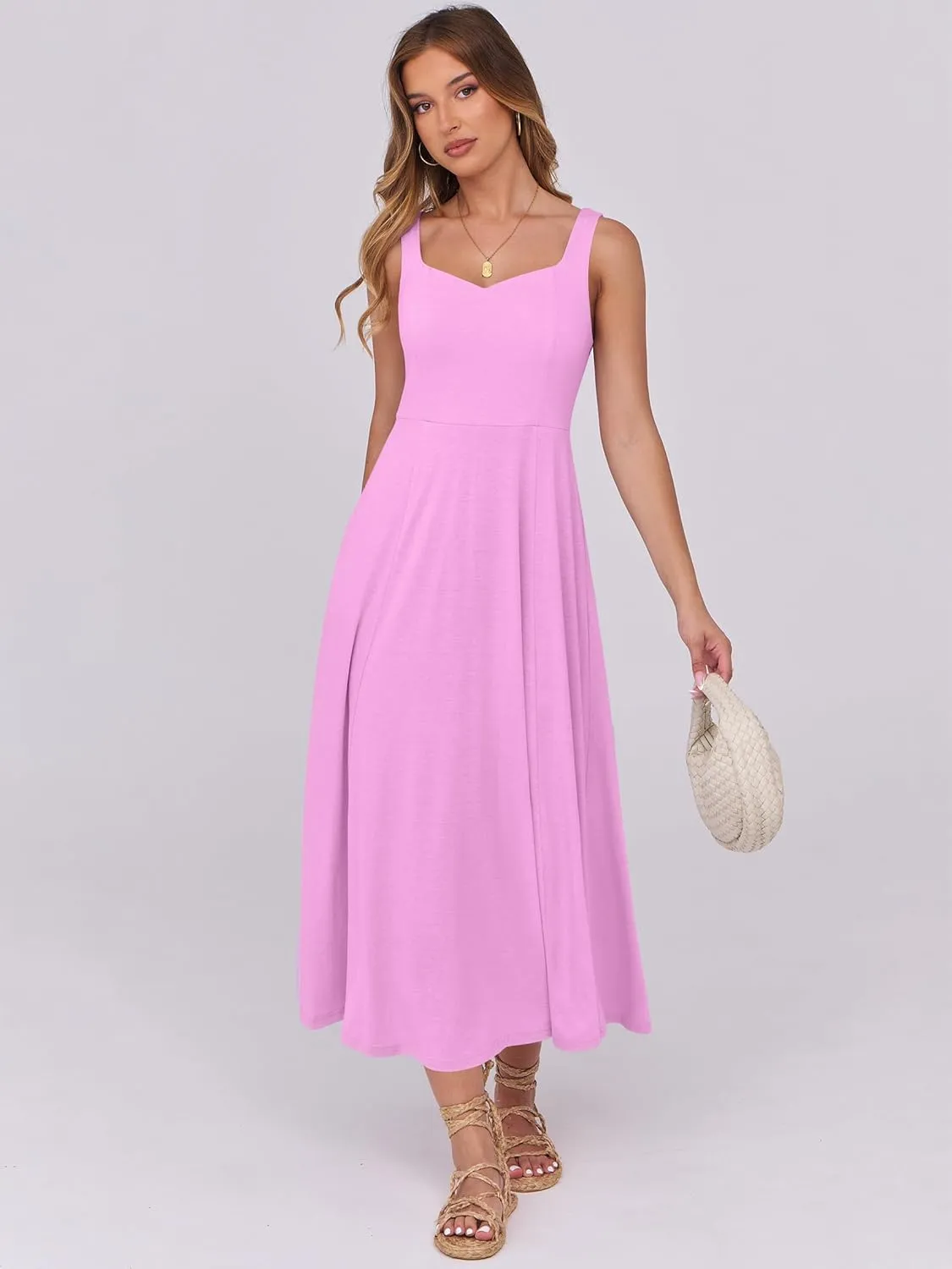 ANRABESS Women Summer Casual Dress Sleeveless Smocked Back Tank Midi Dresses 2025 Beach Vacation Sundress with Pockets