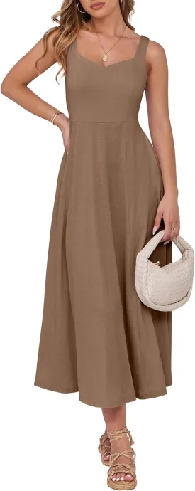 ANRABESS Women Summer Casual Dress Sleeveless Smocked Back Tank Midi Dresses 2025 Beach Vacation Sundress with Pockets