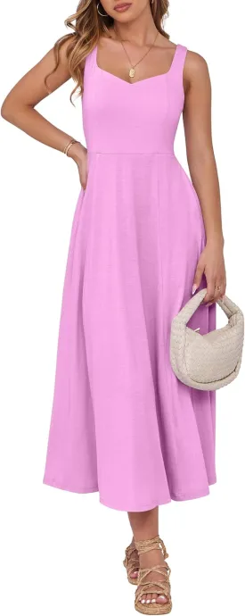 ANRABESS Women Summer Casual Dress Sleeveless Smocked Back Tank Midi Dresses 2025 Beach Vacation Sundress with Pockets