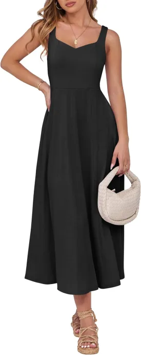 ANRABESS Women Summer Casual Dress Sleeveless Smocked Back Tank Midi Dresses 2025 Beach Vacation Sundress with Pockets