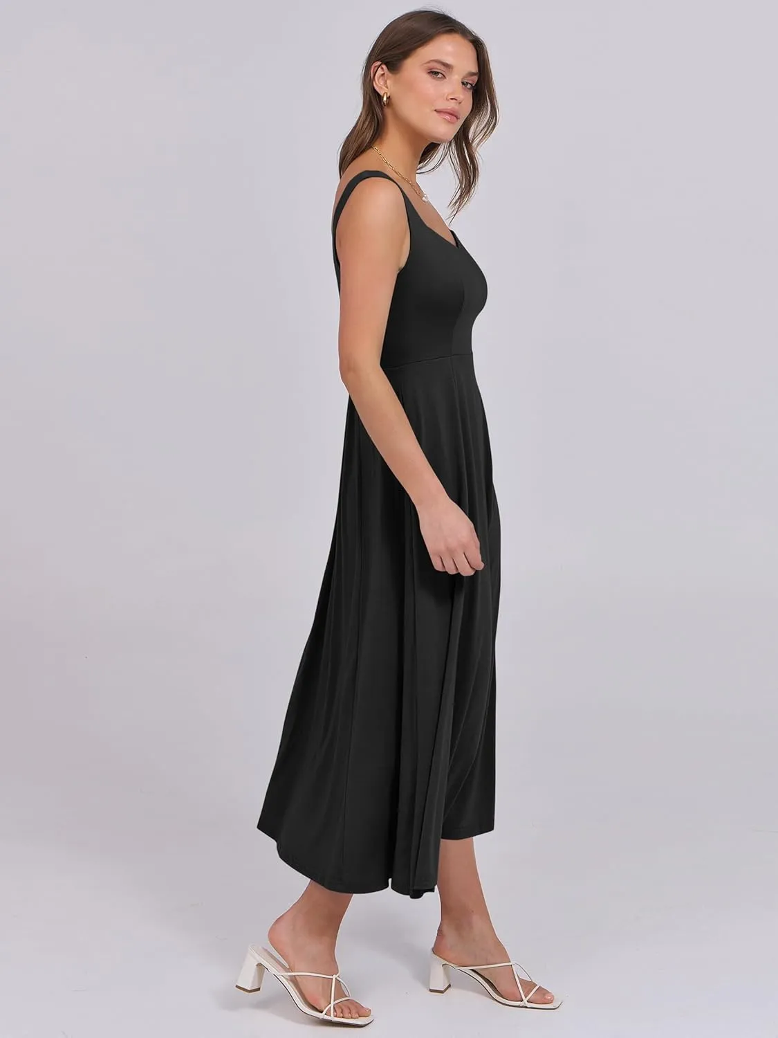 ANRABESS Women Summer Casual Dress Sleeveless Smocked Back Tank Midi Dresses 2025 Beach Vacation Sundress with Pockets
