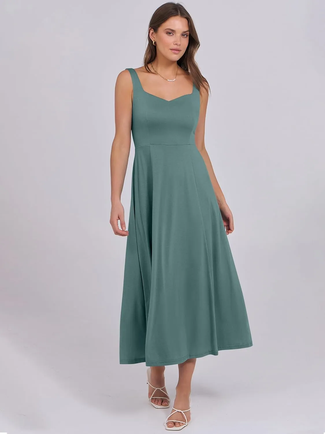 ANRABESS Women Summer Casual Dress Sleeveless Smocked Back Tank Midi Dresses 2025 Beach Vacation Sundress with Pockets
