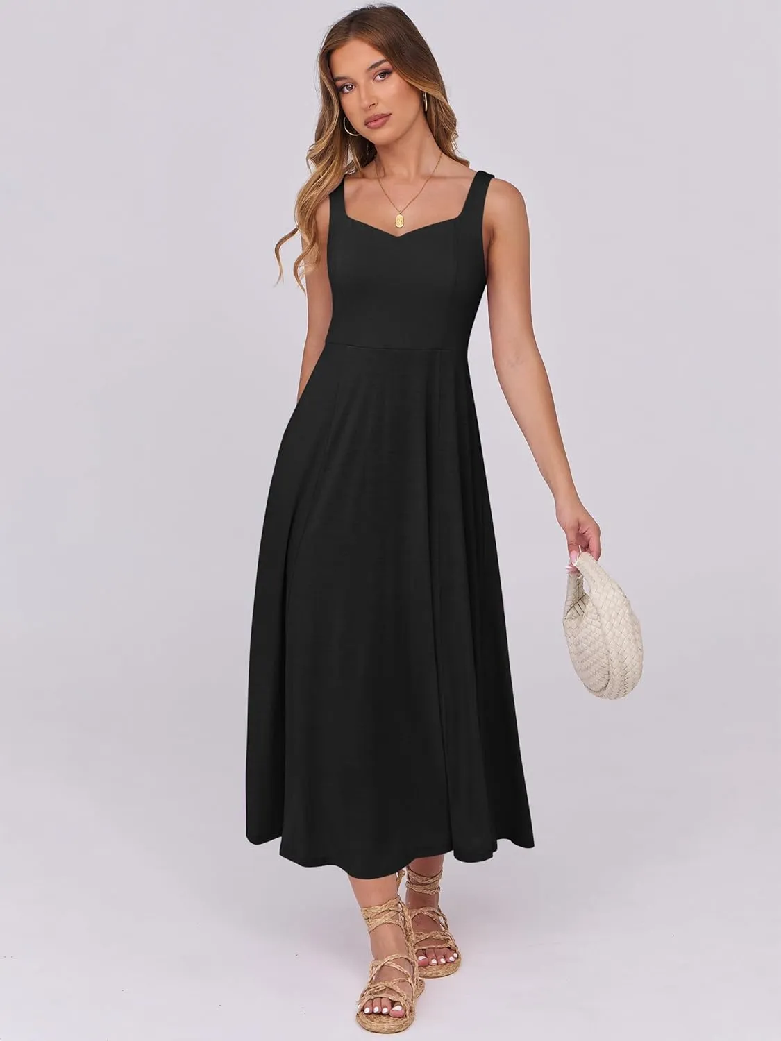 ANRABESS Women Summer Casual Dress Sleeveless Smocked Back Tank Midi Dresses 2025 Beach Vacation Sundress with Pockets