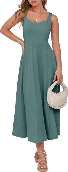 ANRABESS Women Summer Casual Dress Sleeveless Smocked Back Tank Midi Dresses 2025 Beach Vacation Sundress with Pockets