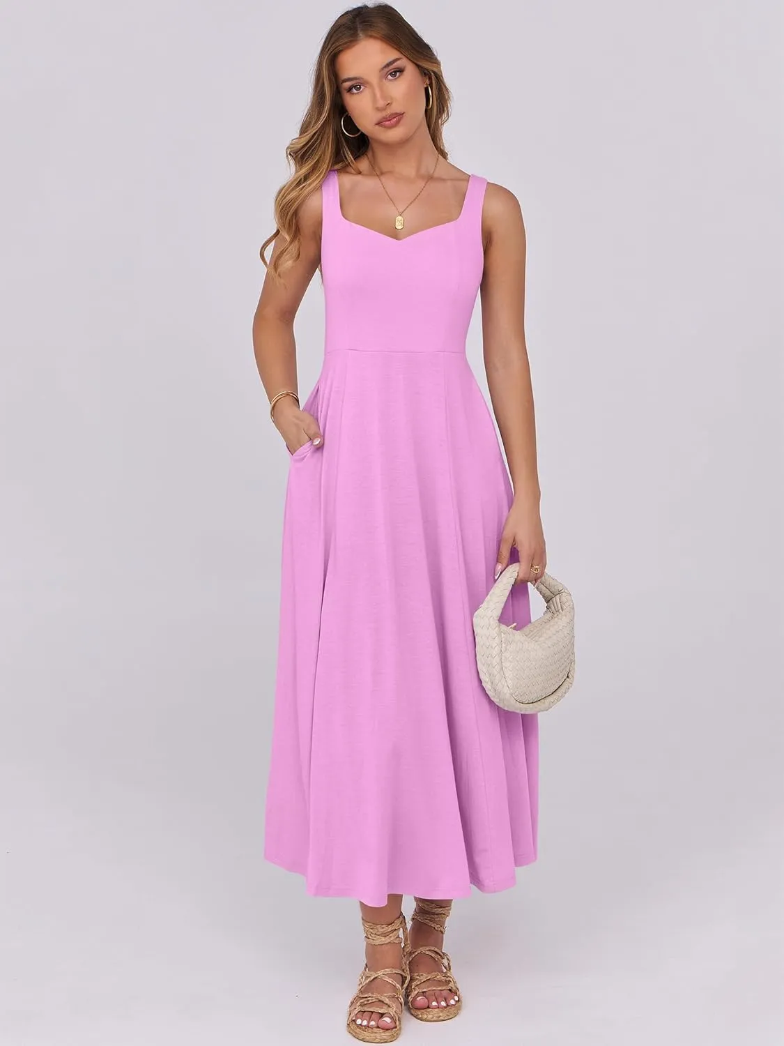ANRABESS Women Summer Casual Dress Sleeveless Smocked Back Tank Midi Dresses 2025 Beach Vacation Sundress with Pockets