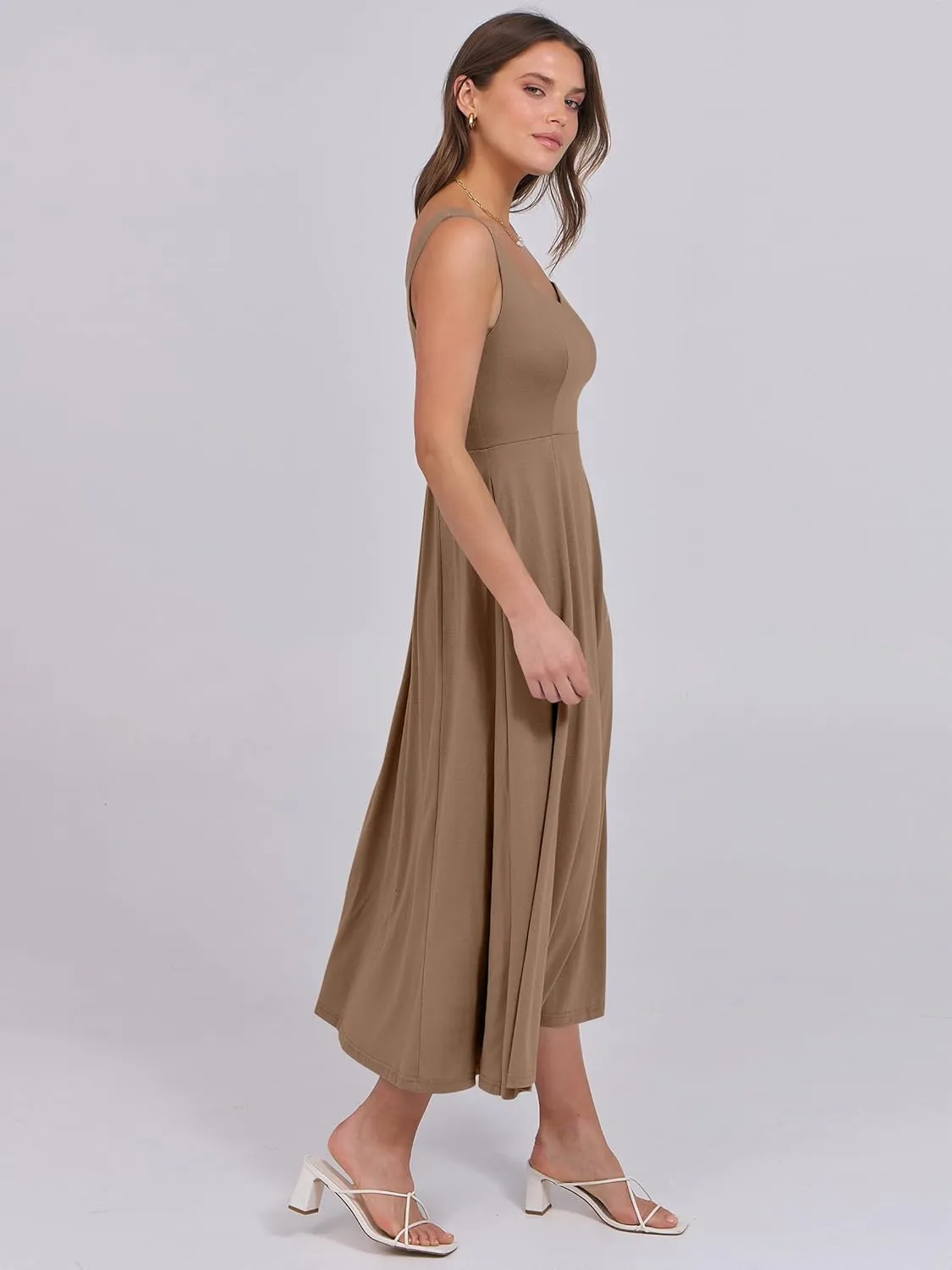 ANRABESS Women Summer Casual Dress Sleeveless Smocked Back Tank Midi Dresses 2025 Beach Vacation Sundress with Pockets