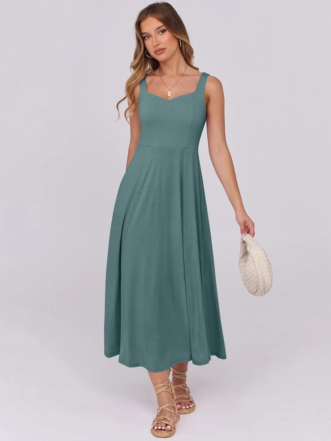 ANRABESS Women Summer Casual Dress Sleeveless Smocked Back Tank Midi Dresses 2025 Beach Vacation Sundress with Pockets