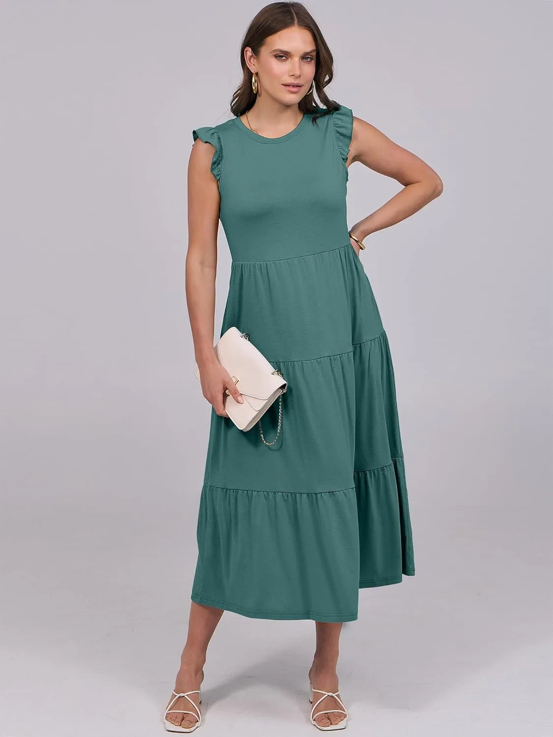 ANRABESS Women Summer Casual Ruffle Sleeveless Maxi Dress A-Line Flowy Tiered Beach Long Sundress with Pockets