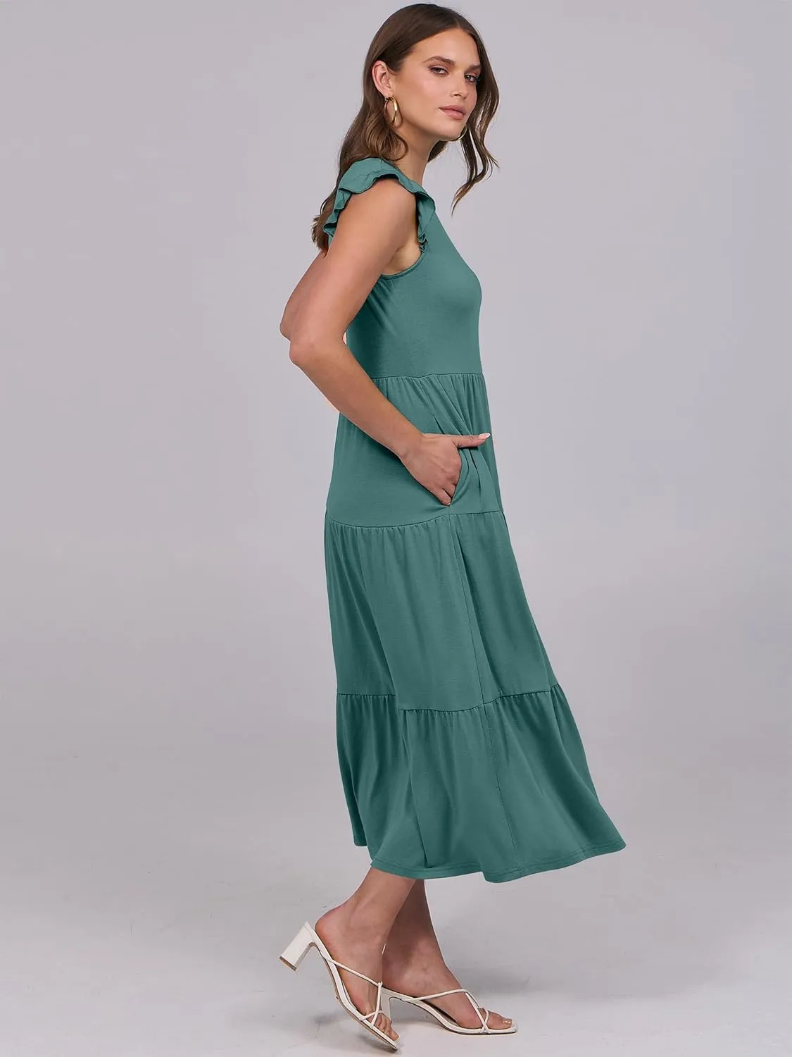 ANRABESS Women Summer Casual Ruffle Sleeveless Maxi Dress A-Line Flowy Tiered Beach Long Sundress with Pockets