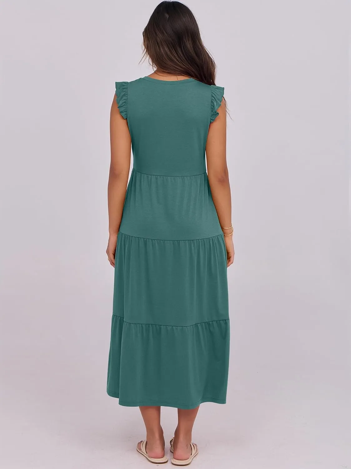 ANRABESS Women Summer Casual Ruffle Sleeveless Maxi Dress A-Line Flowy Tiered Beach Long Sundress with Pockets