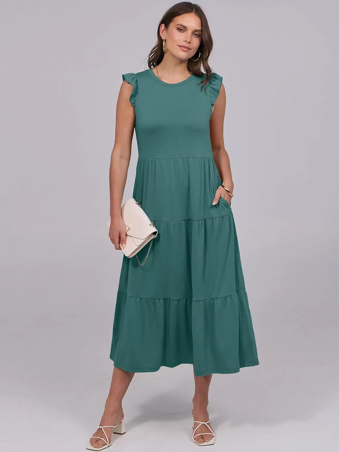 ANRABESS Women Summer Casual Ruffle Sleeveless Maxi Dress A-Line Flowy Tiered Beach Long Sundress with Pockets