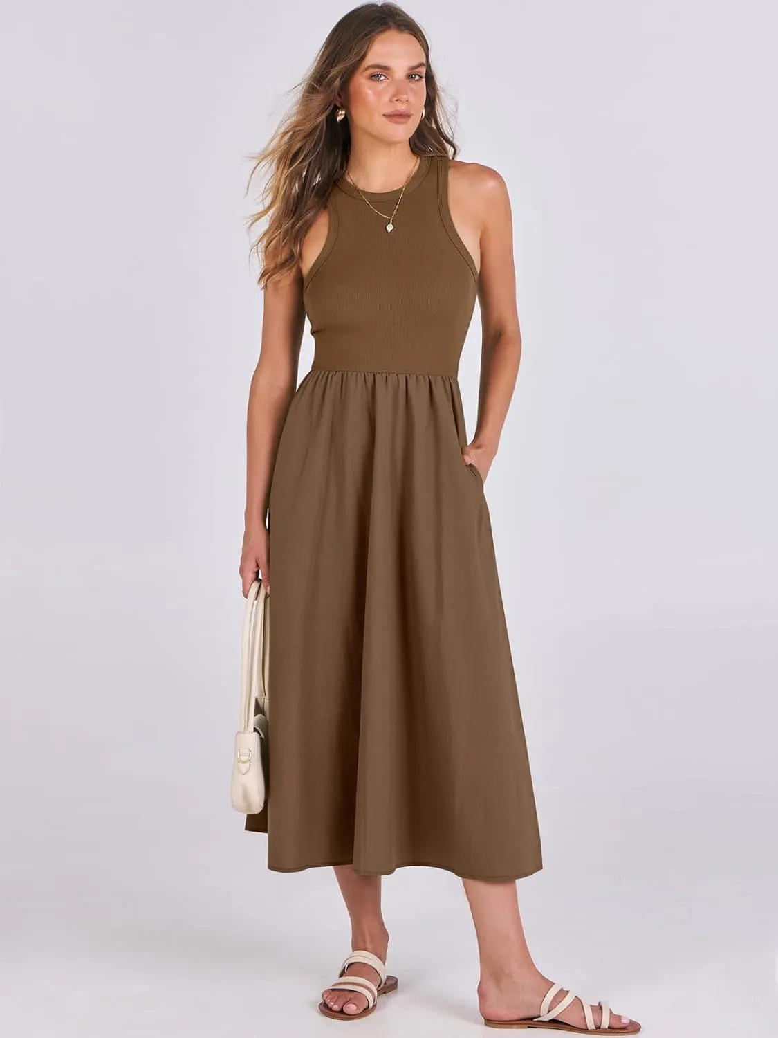 ANRABESS Womens 2025 Summer Casual Maxi Dress A line Tiered Flowy Short Sleeve Crewneck T Shirt Beach Travel Long Dresses