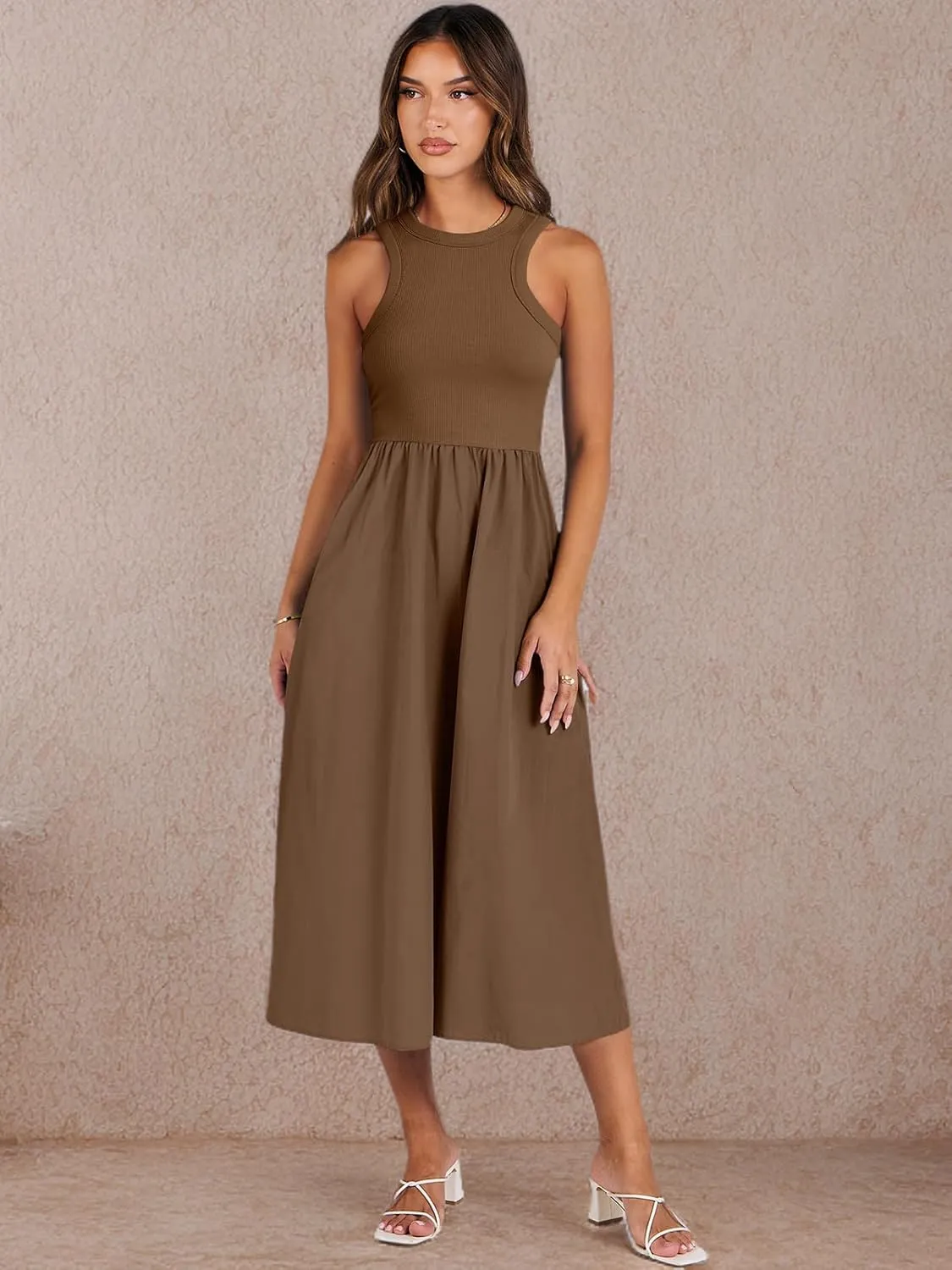 ANRABESS Womens 2025 Summer Casual Maxi Dress A line Tiered Flowy Short Sleeve Crewneck T Shirt Beach Travel Long Dresses