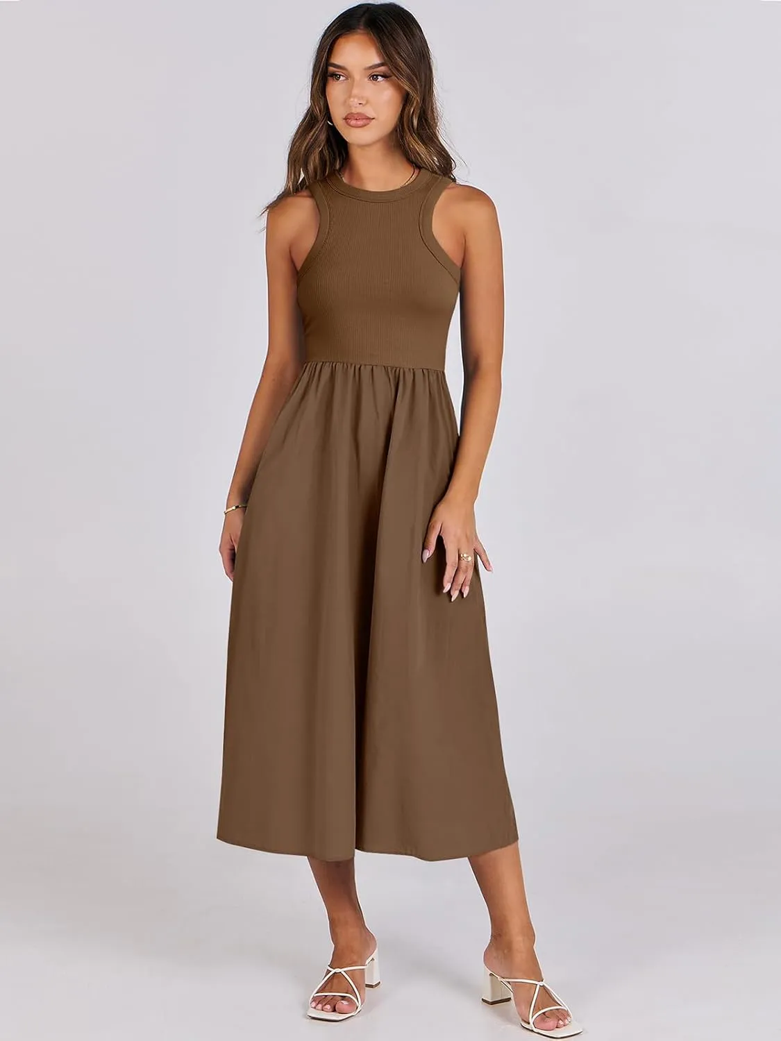 ANRABESS Womens 2025 Summer Casual Maxi Dress A line Tiered Flowy Short Sleeve Crewneck T Shirt Beach Travel Long Dresses