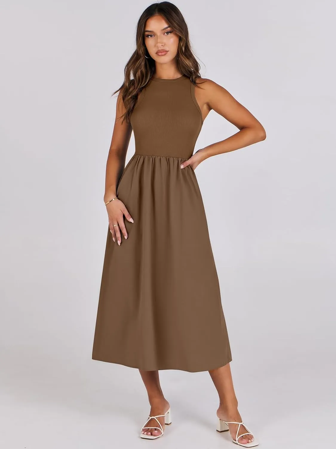 ANRABESS Womens 2025 Summer Casual Maxi Dress A line Tiered Flowy Short Sleeve Crewneck T Shirt Beach Travel Long Dresses
