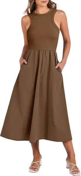 ANRABESS Womens 2025 Summer Casual Maxi Dress A line Tiered Flowy Short Sleeve Crewneck T Shirt Beach Travel Long Dresses