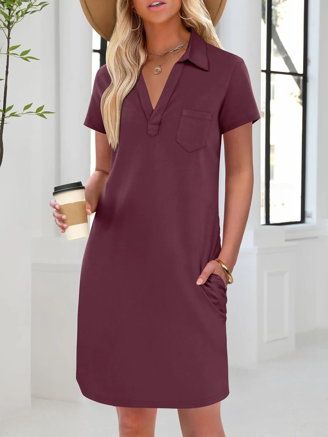 ANRABESS Womens Casual Summer T Shirt Dress Short Sleeve V Neck Mini Shift Dresses 2025 Fashion Vacation Travel Outfit