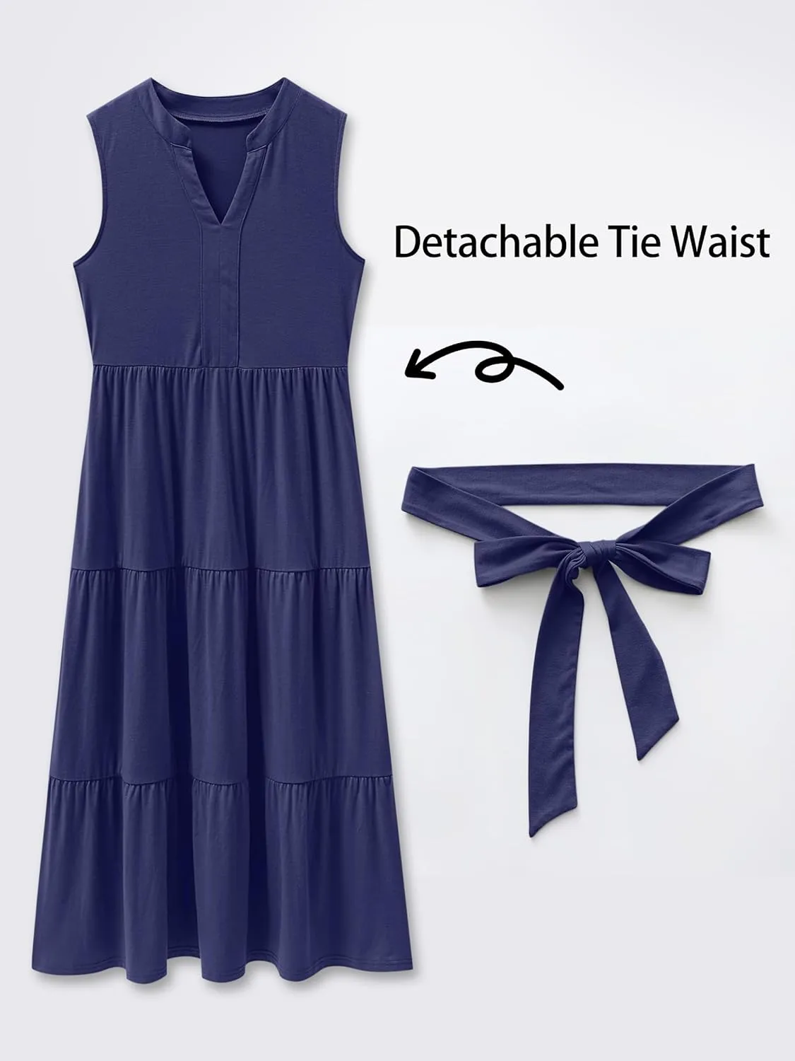 ANRABESS Womens Summer Casual Sleeveless V Neck Maxi Dress 2025 Spring Tie Waist A-Line Flowy Tiered Boho Long Beach Sundress