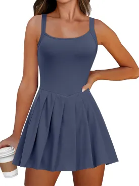 ANRABESS Women's Tennis Athletic Pleated Summer Mini Dress 2025 Golf Workout Build in Shorts Casual Romper Short Sundress