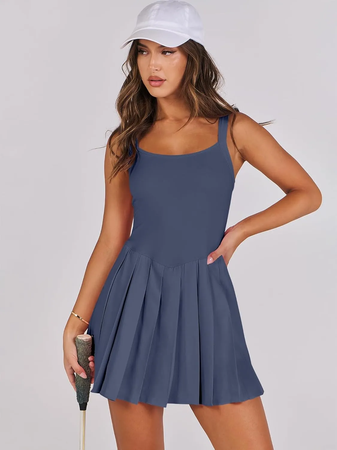 ANRABESS Women's Tennis Athletic Pleated Summer Mini Dress 2025 Golf Workout Build in Shorts Casual Romper Short Sundress