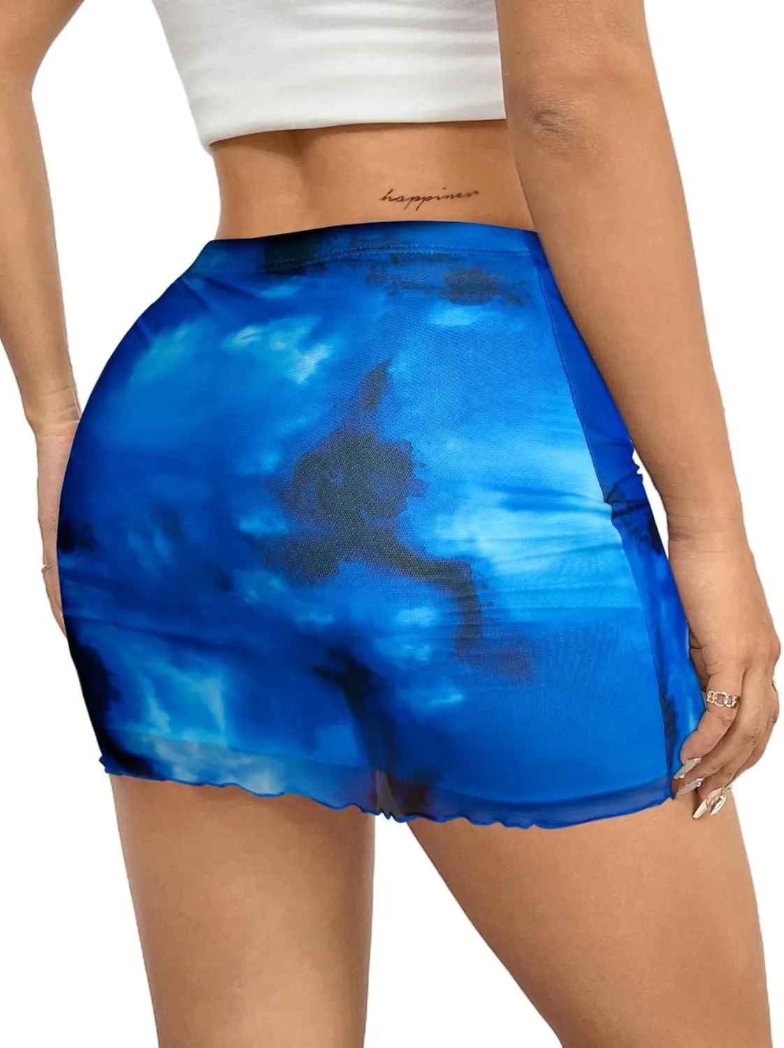 Avanova Women Mesh Bodycon Mini Skirt High Waist Ruched Summer Short Skirt