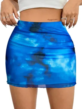 Avanova Women Mesh Bodycon Mini Skirt High Waist Ruched Summer Short Skirt