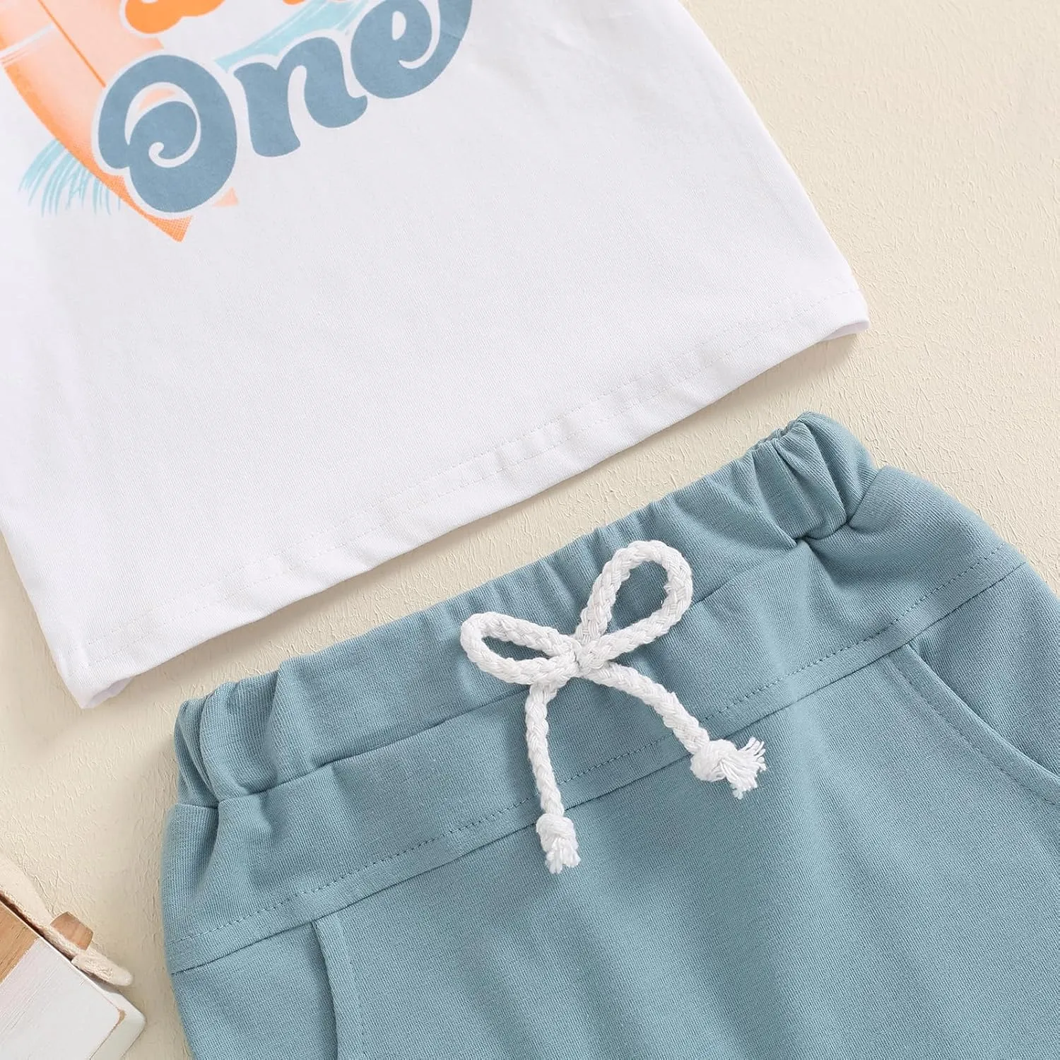 Baby Boy First Surfer Birthday Outfits Set Short Sleeve The Big One T-Shirt Shorts 2Pcs Summer Ocean Wave Clothes