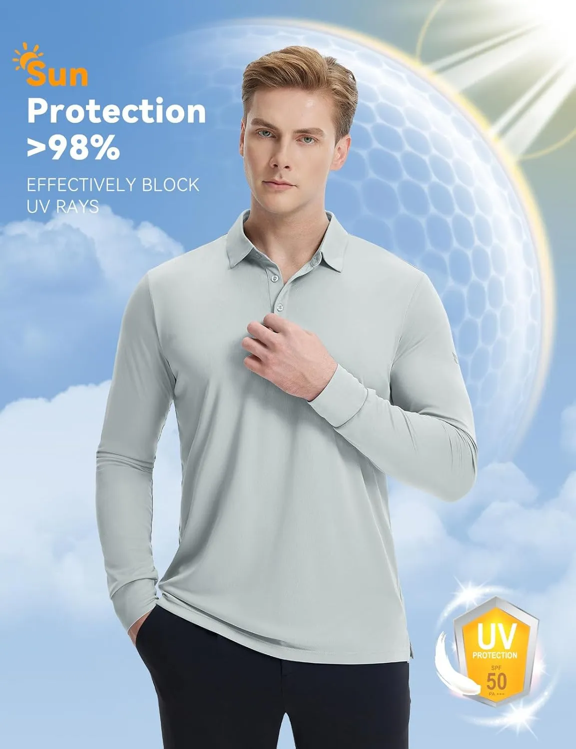 baleaf Men's Long Sleeve Golf Shirt Collared Shirts Polo UPF 50  Lightweight Quick Dry Work Casual Outdoor