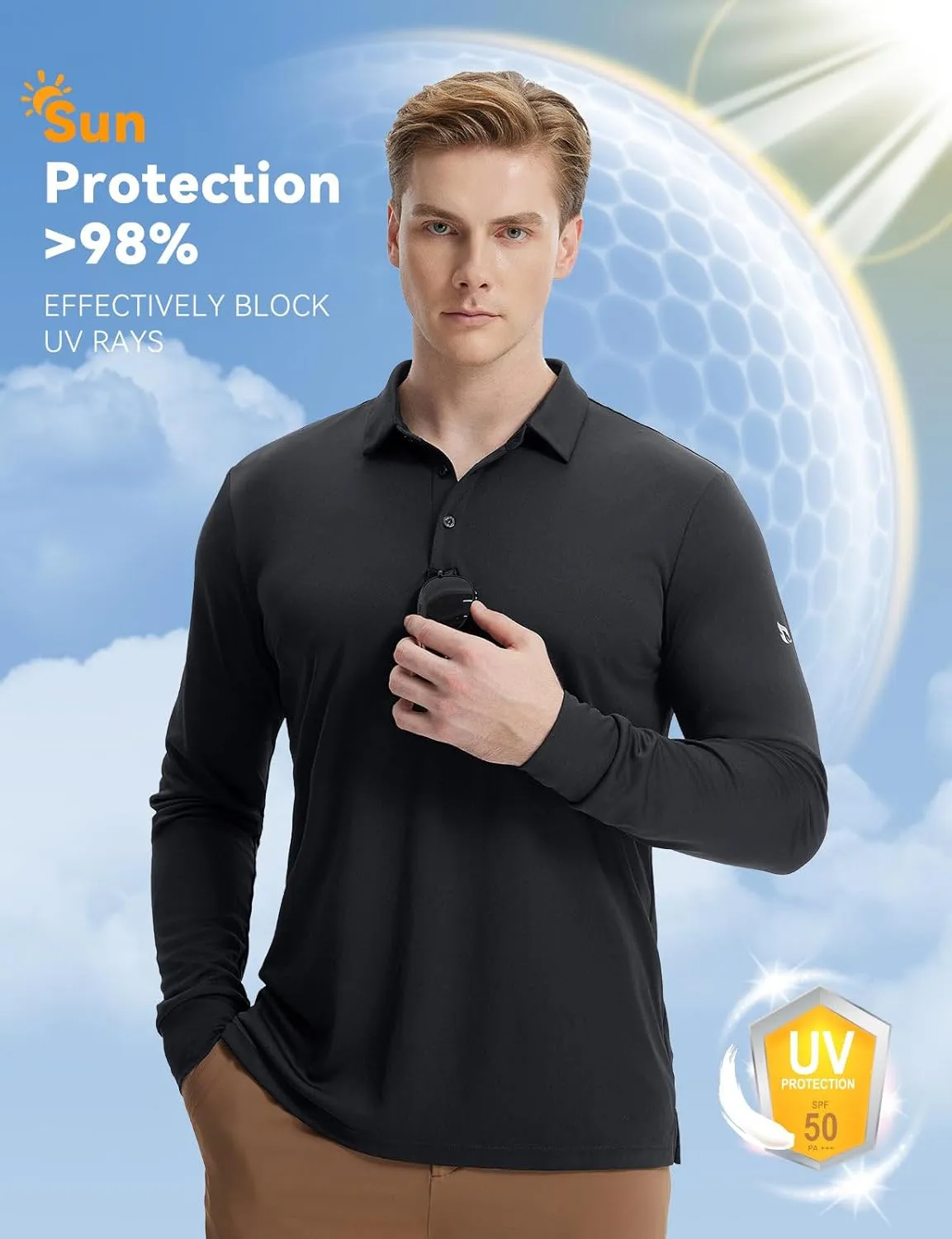 baleaf Men's Long Sleeve Golf Shirt Collared Shirts Polo UPF 50  Lightweight Quick Dry Work Casual Outdoor