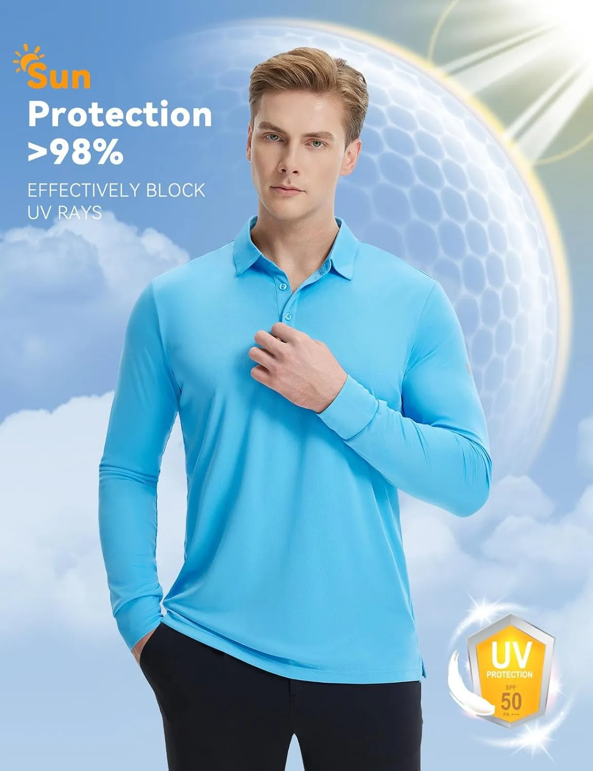 baleaf Men's Long Sleeve Golf Shirt Collared Shirts Polo UPF 50  Lightweight Quick Dry Work Casual Outdoor