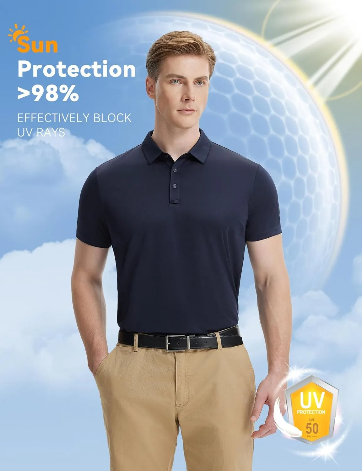 baleaf Men's Long Sleeve Golf Shirt Collared Shirts Polo UPF 50  Lightweight Quick Dry Work Casual Outdoor